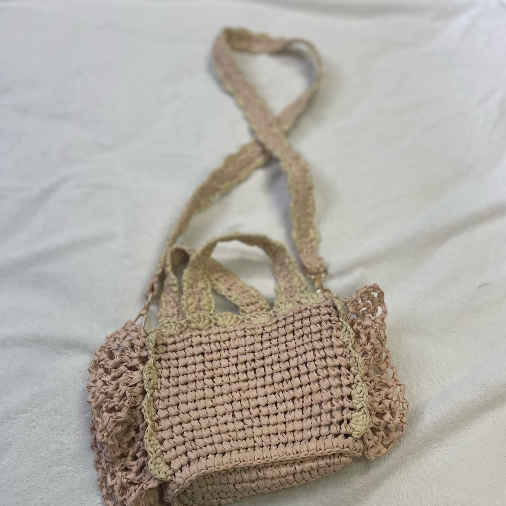 NWOT Crochet Crossbody Bag with Ruffle Detail